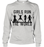 Womens Girls Run The World  International Women's Day Silhouette V Neck T Shirt Youth Long Sleeve