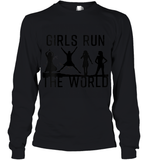 Womens Girls Run The World  International Women's Day Silhouette V Neck T Shirt Youth Long Sleeve