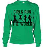 Womens Girls Run The World  International Women's Day Silhouette V Neck T Shirt Youth Long Sleeve