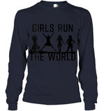 Womens Girls Run The World  International Women's Day Silhouette V Neck T Shirt Youth Long Sleeve