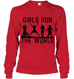 Womens Girls Run The World  International Women's Day Silhouette V Neck T Shirt Youth Long Sleeve