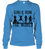 Womens Girls Run The World  International Women's Day Silhouette V Neck T Shirt Youth Long Sleeve