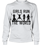 Womens Girls Run The World  International Women's Day Silhouette V Neck T Shirt Youth Long Sleeve