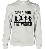 Womens Girls Run The World  International Women's Day Silhouette V Neck T Shirt Long Sleeve T-Shirt