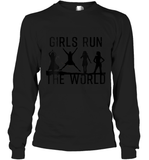 Womens Girls Run The World  International Women's Day Silhouette V Neck T Shirt Long Sleeve T-Shirt
