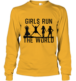 Womens Girls Run The World  International Women's Day Silhouette V Neck T Shirt Long Sleeve T-Shirt