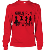 Womens Girls Run The World  International Women's Day Silhouette V Neck T Shirt Long Sleeve T-Shirt