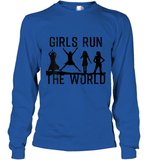 Womens Girls Run The World  International Women's Day Silhouette V Neck T Shirt Long Sleeve T-Shirt