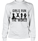 Womens Girls Run The World  International Women's Day Silhouette V Neck T Shirt Long Sleeve T-Shirt