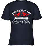 Womens Funny, International Kissing Day, Pucker UP it's V Neck T Shirt Youth T-Shirt