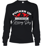 Womens Funny, International Kissing Day, Pucker UP it's V Neck T Shirt Youth Long Sleeve
