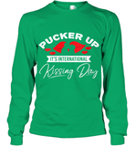 Womens Funny, International Kissing Day, Pucker UP it's V Neck T Shirt Youth Long Sleeve