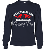 Womens Funny, International Kissing Day, Pucker UP it's V Neck T Shirt Youth Long Sleeve