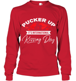 Womens Funny, International Kissing Day, Pucker UP it's V Neck T Shirt Youth Long Sleeve