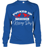Womens Funny, International Kissing Day, Pucker UP it's V Neck T Shirt Youth Long Sleeve