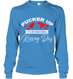 Womens Funny, International Kissing Day, Pucker UP it's V Neck T Shirt Youth Long Sleeve
