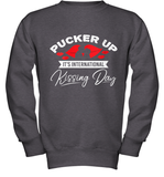 Womens Funny, International Kissing Day, Pucker UP it's V Neck T Shirt Youth Sweatshirt