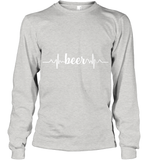 Womens Beer Heartbeat ECG Beer Drinker Gift V Neck T Shirt Youth Long Sleeve