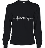 Womens Beer Heartbeat ECG Beer Drinker Gift V Neck T Shirt Youth Long Sleeve