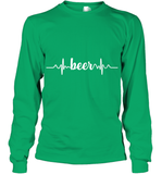 Womens Beer Heartbeat ECG Beer Drinker Gift V Neck T Shirt Youth Long Sleeve