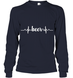 Womens Beer Heartbeat ECG Beer Drinker Gift V Neck T Shirt Youth Long Sleeve