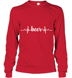 Womens Beer Heartbeat ECG Beer Drinker Gift V Neck T Shirt Youth Long Sleeve
