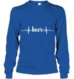 Womens Beer Heartbeat ECG Beer Drinker Gift V Neck T Shirt Youth Long Sleeve