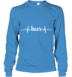 Womens Beer Heartbeat ECG Beer Drinker Gift V Neck T Shirt Youth Long Sleeve