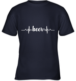 Womens Beer Heartbeat ECG Beer Drinker Gift V Neck T Shirt Youth T-Shirt