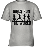 Womens Girls Run The World  International Women's Day Silhouette V Neck T Shirt Youth T-Shirt