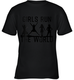 Womens Girls Run The World  International Women's Day Silhouette V Neck T Shirt Youth T-Shirt