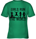 Womens Girls Run The World  International Women's Day Silhouette V Neck T Shirt Youth T-Shirt