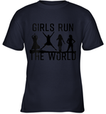 Womens Girls Run The World  International Women's Day Silhouette V Neck T Shirt Youth T-Shirt
