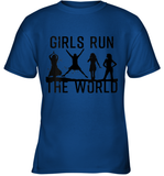 Womens Girls Run The World  International Women's Day Silhouette V Neck T Shirt Youth T-Shirt