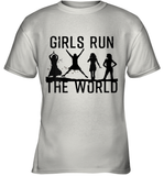 Womens Girls Run The World  International Women's Day Silhouette V Neck T Shirt Youth T-Shirt