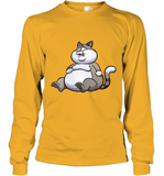 Womens Fat Cat Funny Chubby Cat  International Cat Day V Neck T Shirt Long Sleeve T-Shirt