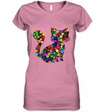 Womens Colourful Cat International dot day V Neck T Shirt Women's V-Neck T-Shirt