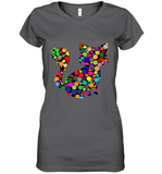 Womens Colourful Cat International dot day V Neck T Shirt Women's V-Neck T-Shirt