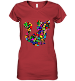 Womens Colourful Cat International dot day V Neck T Shirt Women's V-Neck T-Shirt
