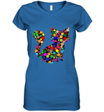 Womens Colourful Cat International dot day V Neck T Shirt Women's V-Neck T-Shirt