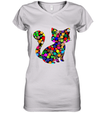 Womens Colourful Cat International dot day V Neck T Shirt Women's V-Neck T-Shirt
