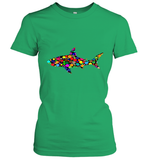 Womens Colourful Shark International dot day V Neck T Shirt Women's T-Shirt