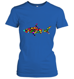 Womens Colourful Shark International dot day V Neck T Shirt Women's T-Shirt