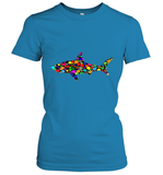 Womens Colourful Shark International dot day V Neck T Shirt Women's T-Shirt