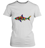 Womens Colourful Shark International dot day V Neck T Shirt Women's T-Shirt