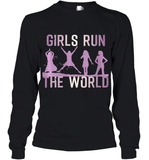 Womens Girls Run The World  International Women's Day Feminist V Neck T Shirt Youth Long Sleeve