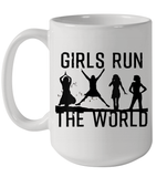 Womens Girls Run The World  International Women's Day Silhouette V Neck T Shirt Ceramic Mug 15oz