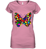 Womens Colourful Butterfly International dot day V Neck T Shirt Women's V-Neck T-Shirt