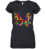 Womens Colourful Butterfly International dot day V Neck T Shirt Women's V-Neck T-Shirt