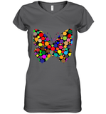 Womens Colourful Butterfly International dot day V Neck T Shirt Women's V-Neck T-Shirt
